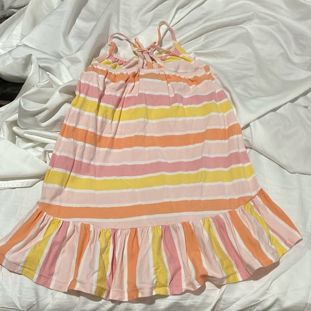 C&C California 5t peach pink stripe tank dress ruffled high low hemline euc